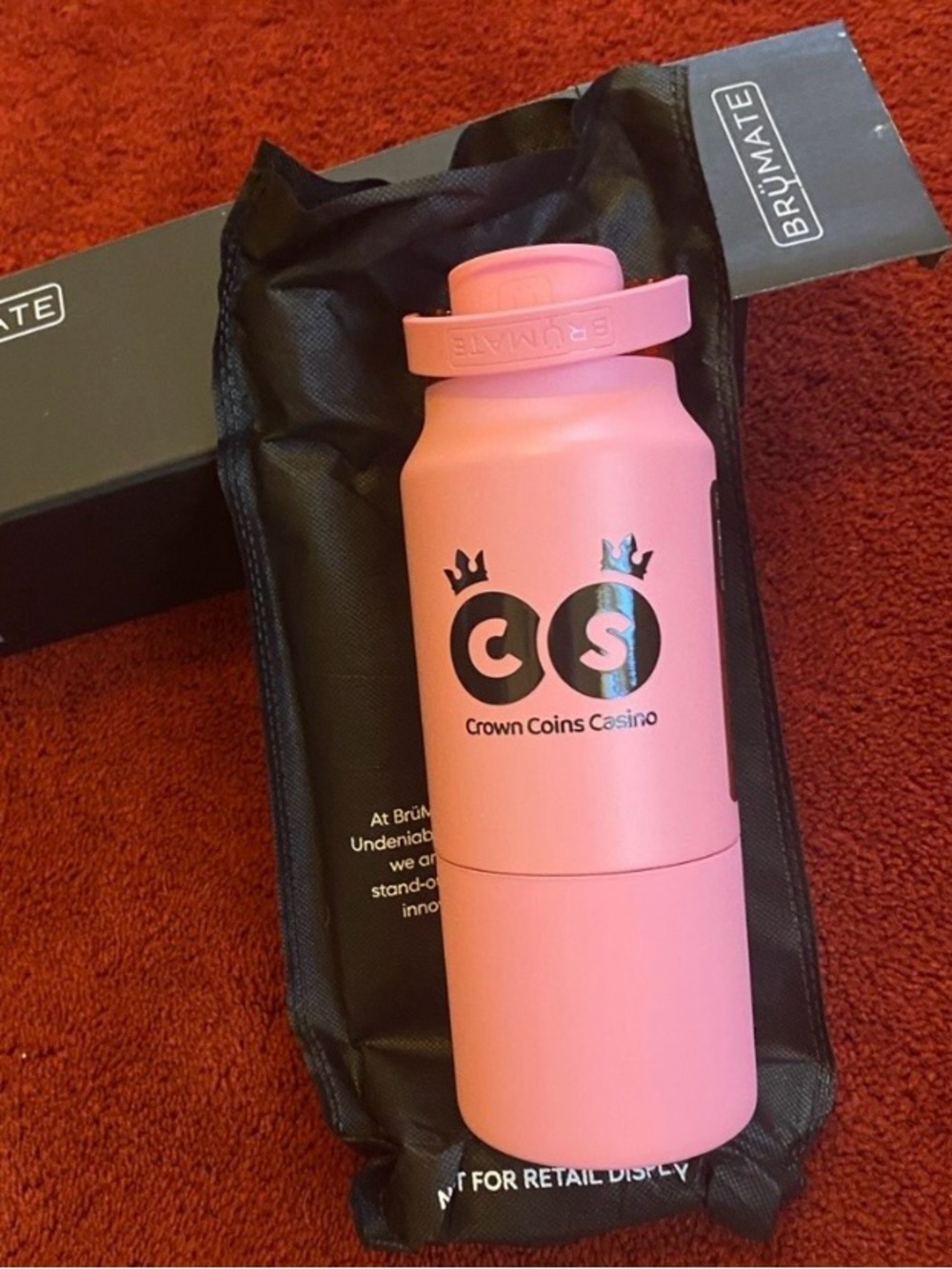 BrüMate Pink Insulated Bottle with Crown Coins Casino Logo
